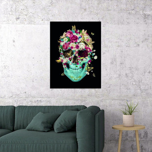 Floral Skull Pop Art Poster Day of the Dead Graffiti Street Art Colorful Modern Decorative Print - xonomax