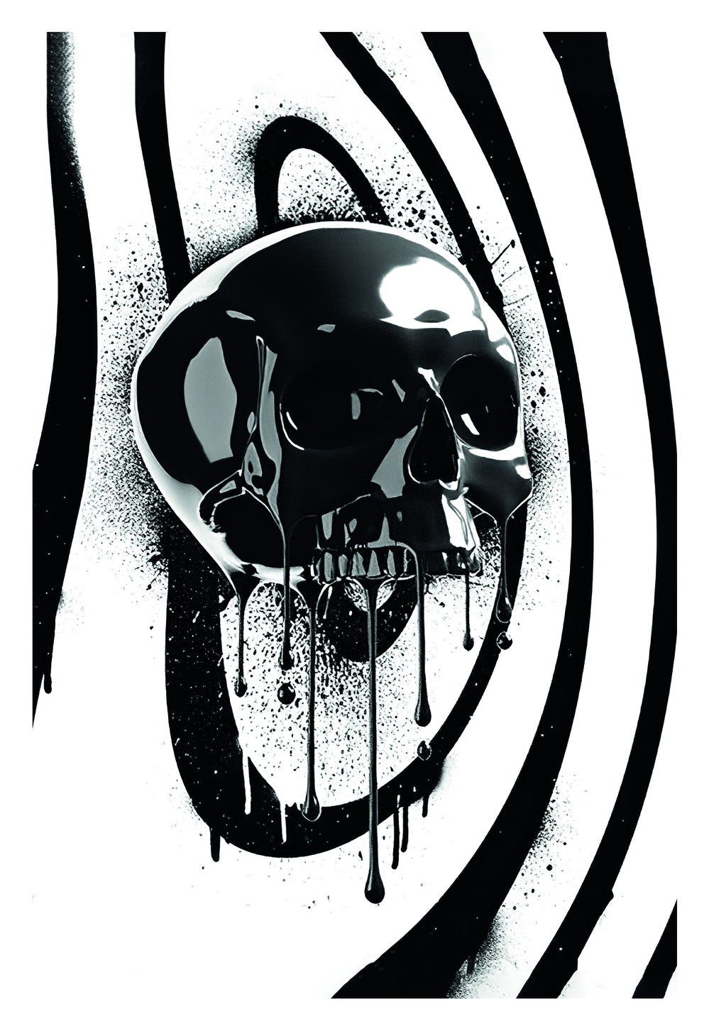 Black and White Skull Pop Art Poster Graffiti Street Art Modern Abstract Optical Illusion Print - xonomax