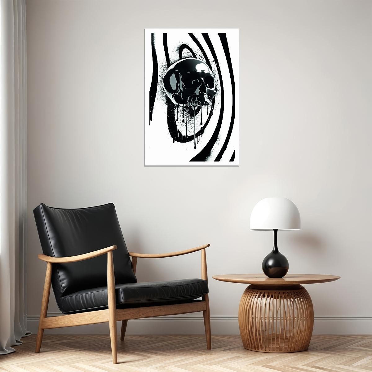 Black and White Skull Pop Art Poster Graffiti Street Art Modern Abstract Optical Illusion Print - xonomax