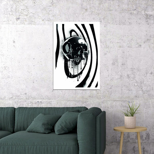Black and White Skull Pop Art Poster Graffiti Street Art Modern Abstract Optical Illusion Print - xonomax