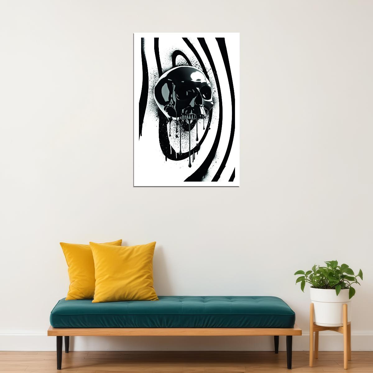 Black and White Skull Pop Art Poster Graffiti Street Art Modern Abstract Optical Illusion Print - xonomax