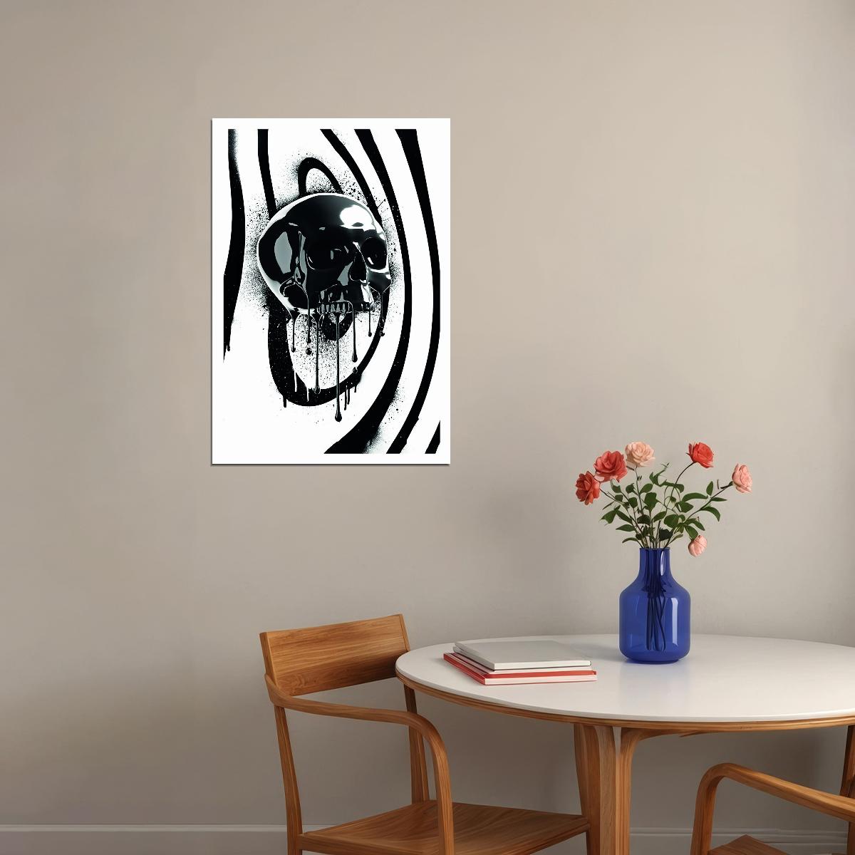 Black and White Skull Pop Art Poster Graffiti Street Art Modern Abstract Optical Illusion Print - xonomax