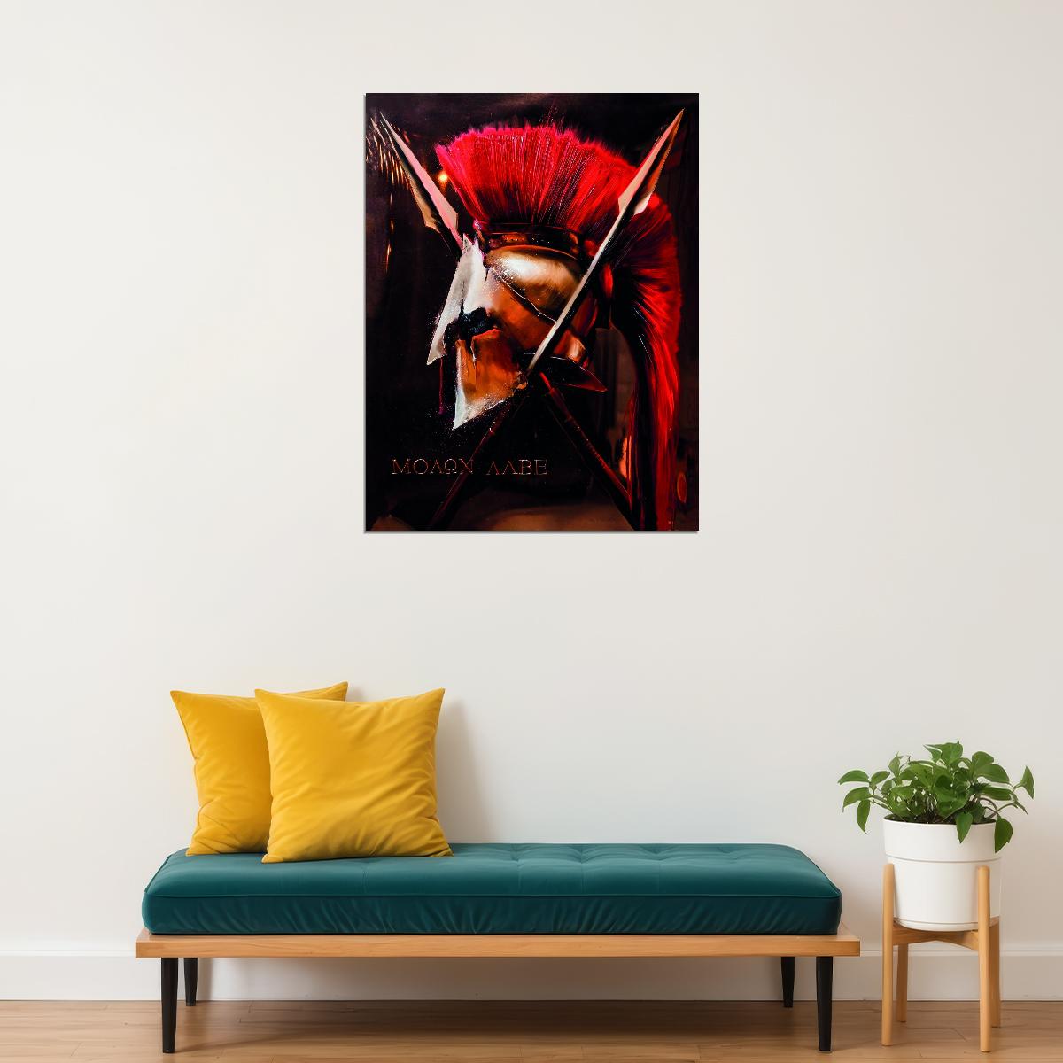 Spartan Helmet Pop Art Poster Ancient Warrior Molon Labe Historical Tribute Modern Print - xonomax