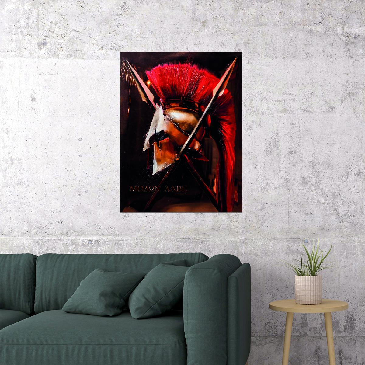 Spartan Helmet Pop Art Poster Ancient Warrior Molon Labe Historical Tribute Modern Print - xonomax