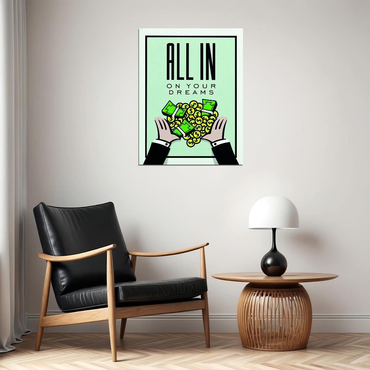 All In On Your Dreams Motivational Poster Inspirational Business Wall Art Print - xonomax