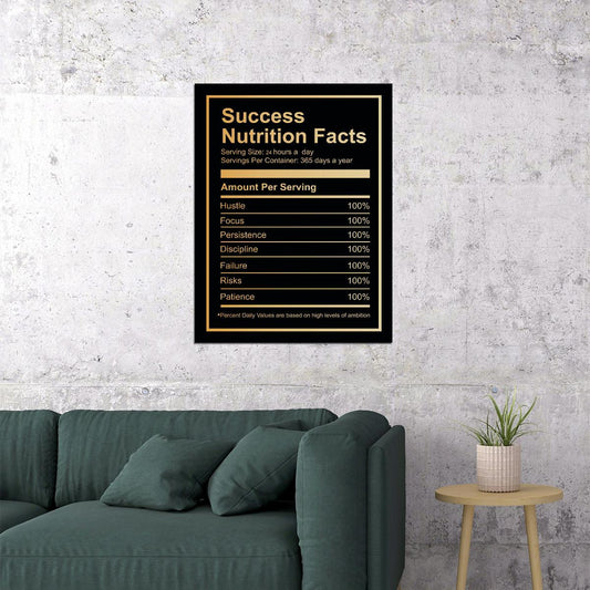Success Nutrition Facts Art Poster Motivational and Creative Wall Decor Featuring Inspirational Values for Success Office Wall Art Print - xonomax