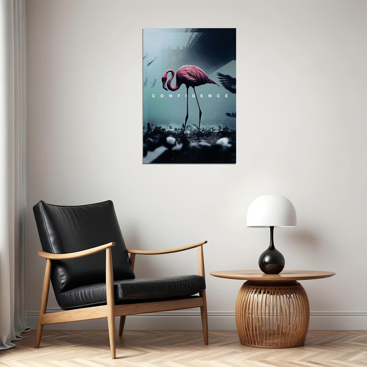 Confidence Flamingo Art Poster Minimalist and Elegant Wall Decor Featuring Modern Aesthetic for Home or Office Wall Art Print - xonomax