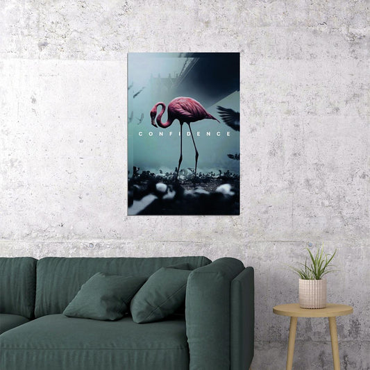 Confidence Flamingo Art Poster Minimalist and Elegant Wall Decor Featuring Modern Aesthetic for Home or Office Wall Art Print - xonomax