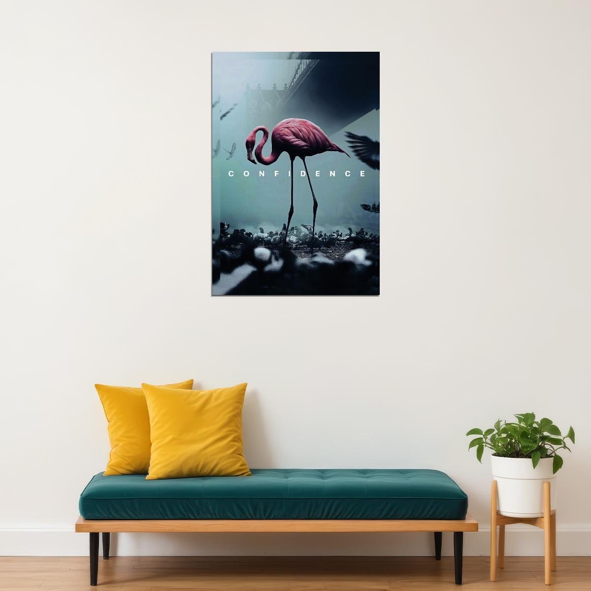 Confidence Flamingo Art Poster Minimalist and Elegant Wall Decor Featuring Modern Aesthetic for Home or Office Wall Art Print - xonomax