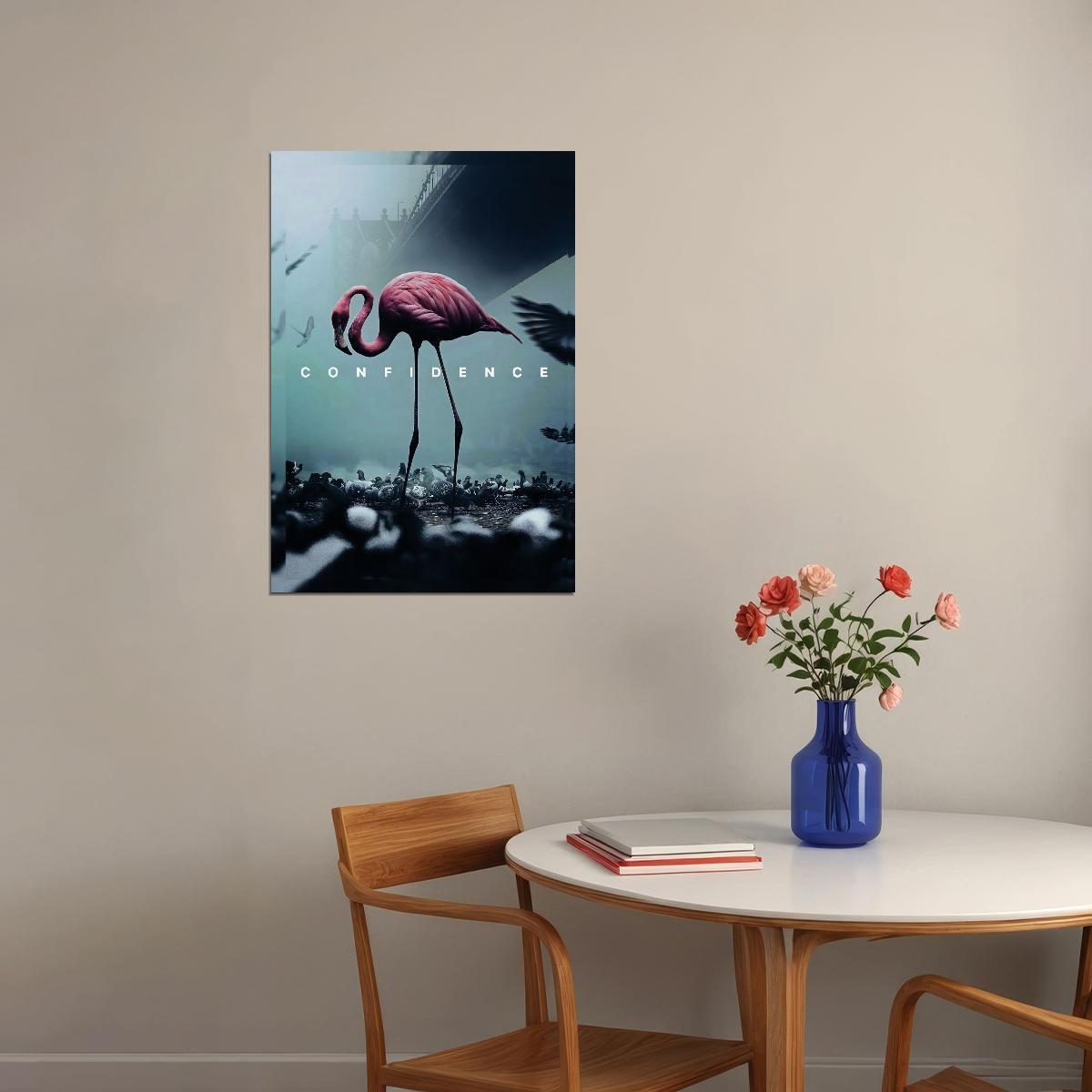Confidence Flamingo Art Poster Minimalist and Elegant Wall Decor Featuring Modern Aesthetic for Home or Office Wall Art Print - xonomax