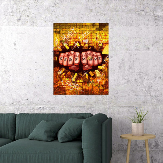 Self Made Fist Gold Art Poster Motivational Wall Decor Featuring Bold and Inspirational Design Modern Office Wall Art Print - xonomax