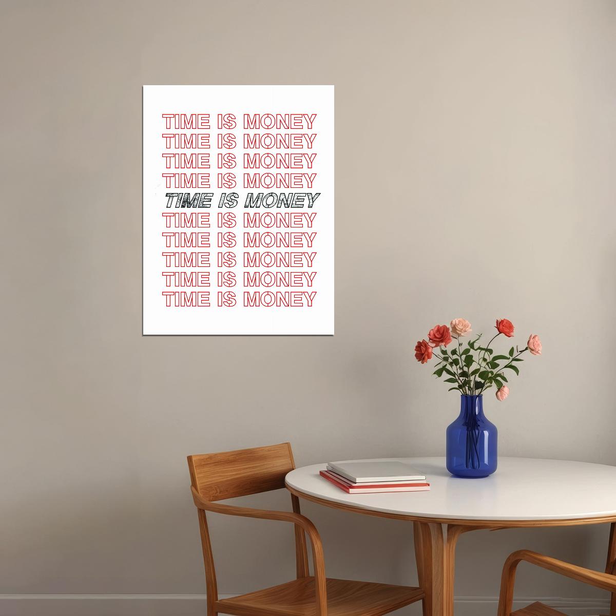 Time Is Money Pink Text Art Poster Minimalist Wall Decor Featuring Repeated Typography Design Modern Office Wall Art Print - xonomax