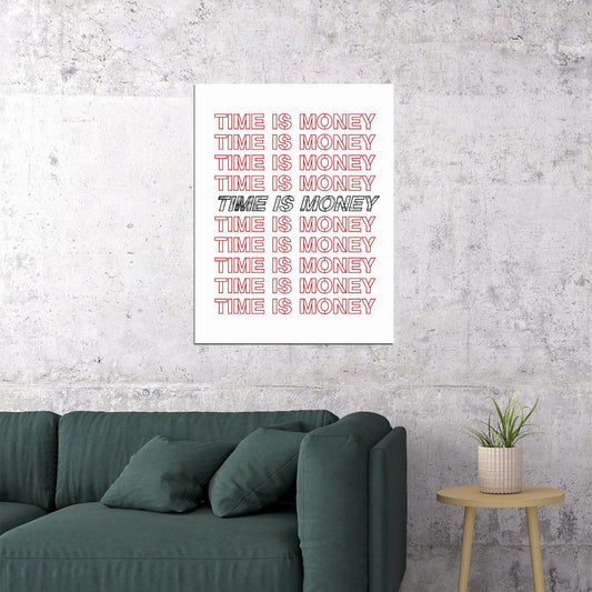 Time Is Money Pink Text Art Poster Minimalist Wall Decor Featuring Repeated Typography Design Modern Office Wall Art Print - xonomax