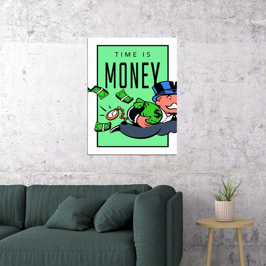 Time Is Money Cartoon Art Poster Creative and Fun Wall Decor Featuring Motivational Design Perfect for Office Wall Art Print - xonomax
