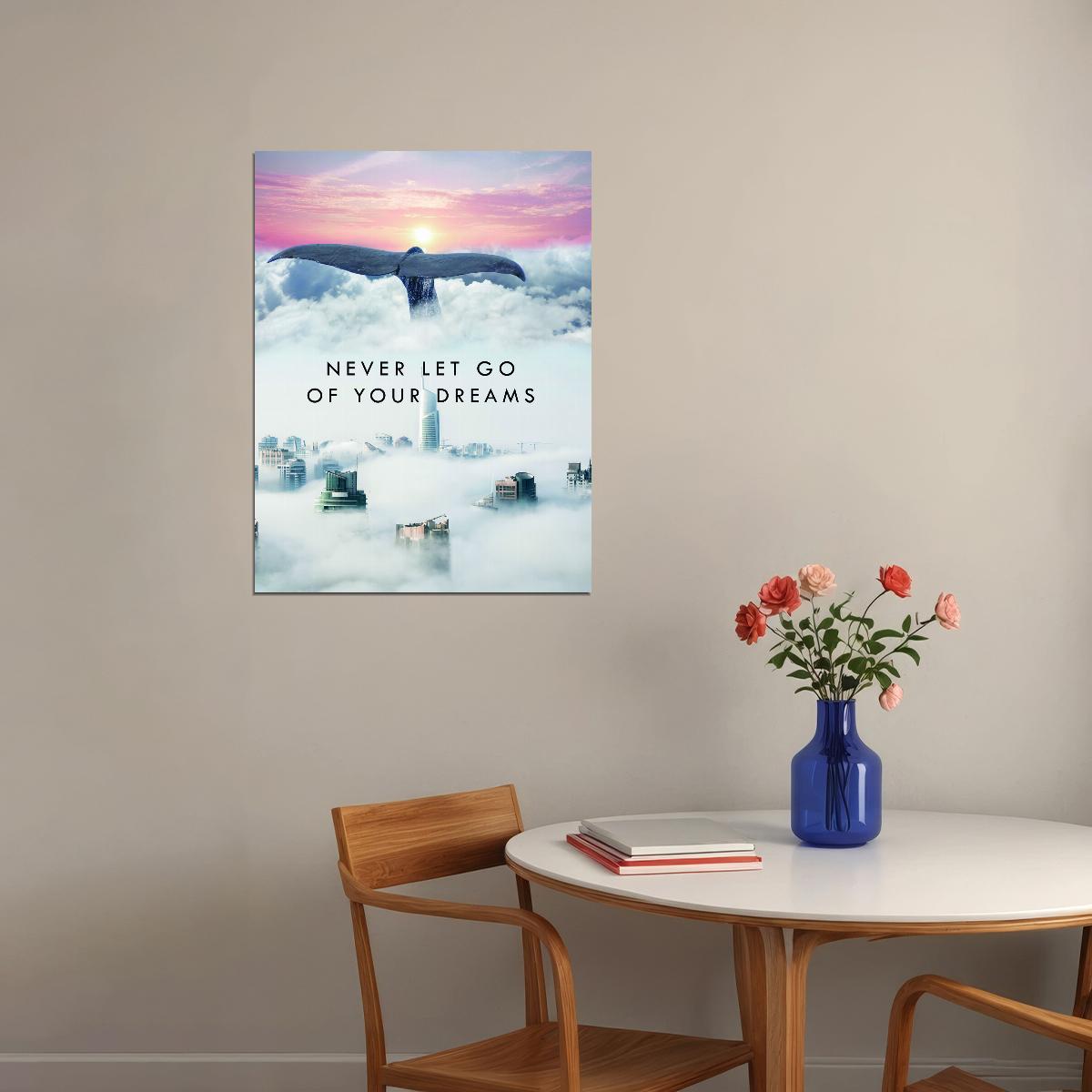 Never Let Go of Your Dreams Cloud and Cityscape Art Poster Inspirational Wall Decor Perfect for Modern Office Wall Art Print - xonomax
