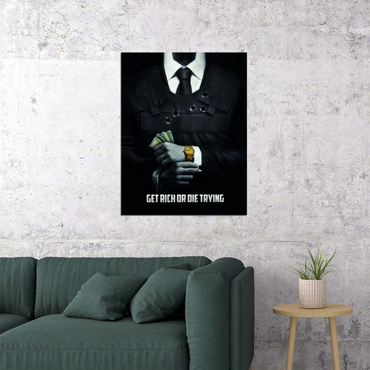Get Rich or Die Trying Money Art Poster Ambitious Motivational Wall Decor Luxury Office Wall Art Print - xonomax