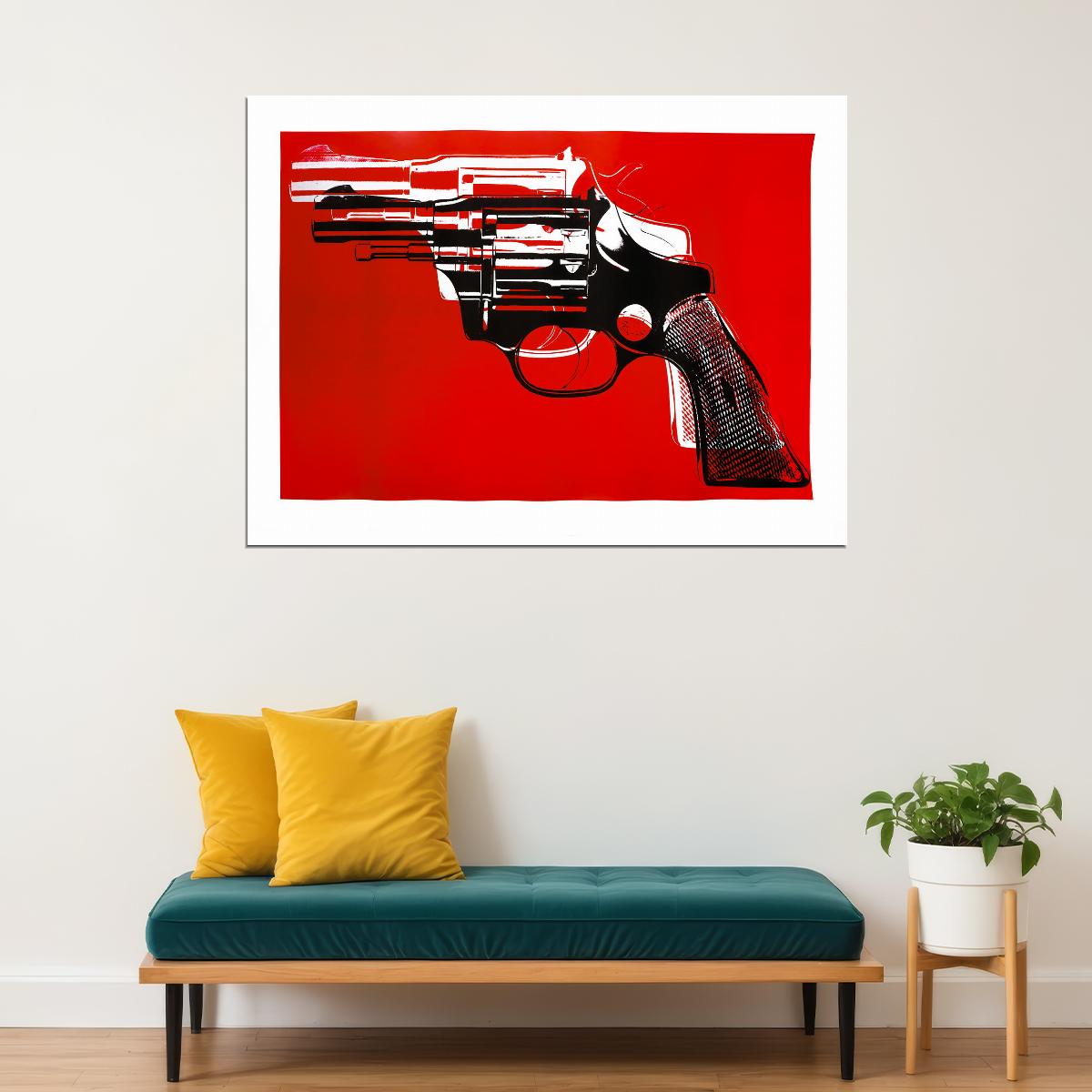 Red Revolver Art Poster Bold Designer Wall Decor Modern Artistic Style Unique Iconic Office Wall Art Print - xonomax