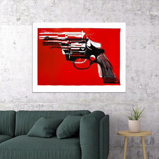 Red Revolver Art Poster Bold Designer Wall Decor Modern Artistic Style Unique Iconic Office Wall Art Print - xonomax