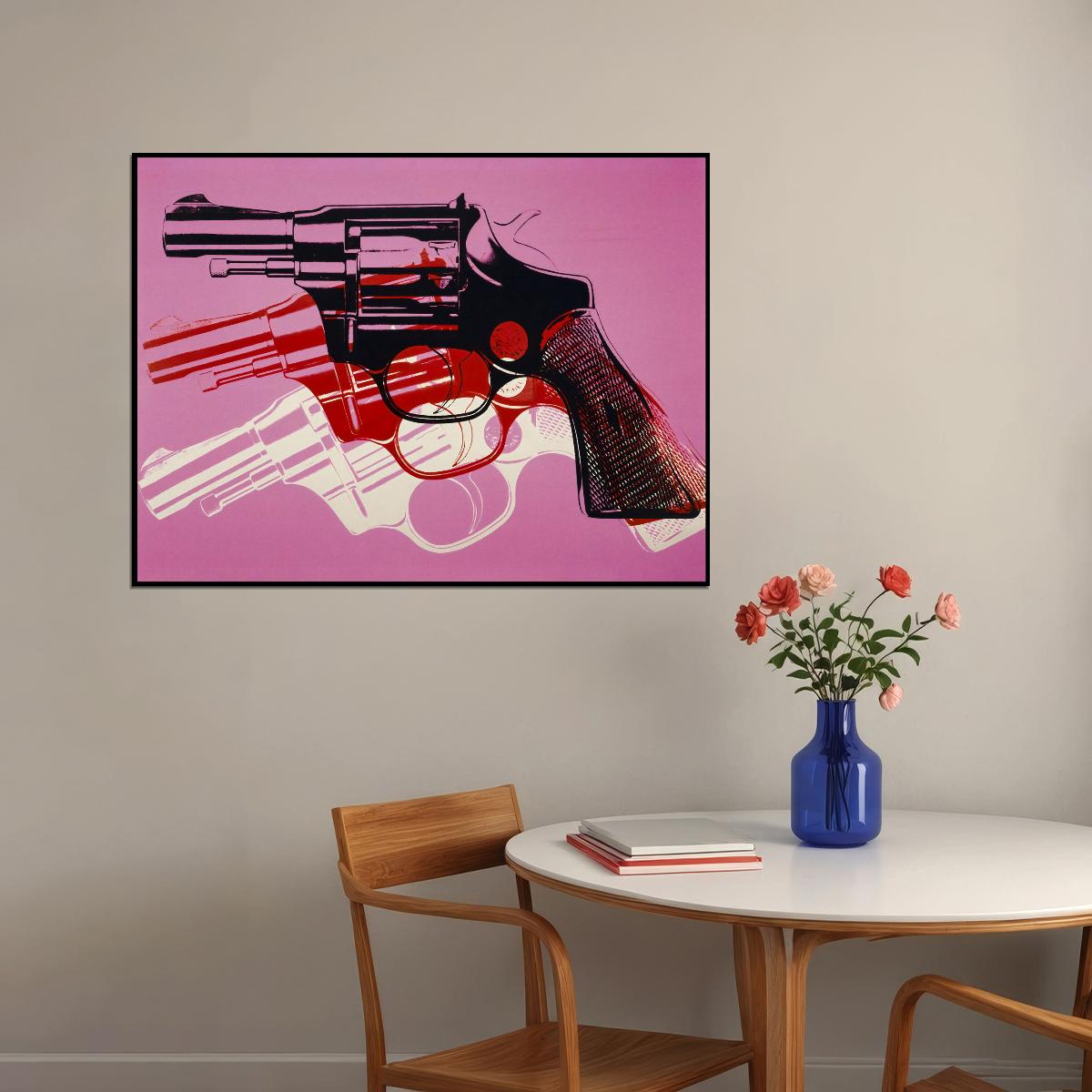 Pink Revolver Art Poster Bold Wall Decor Modern Designer Style Unique Artistic Print Perfect for Creative Office or Home Spaces - xonomax