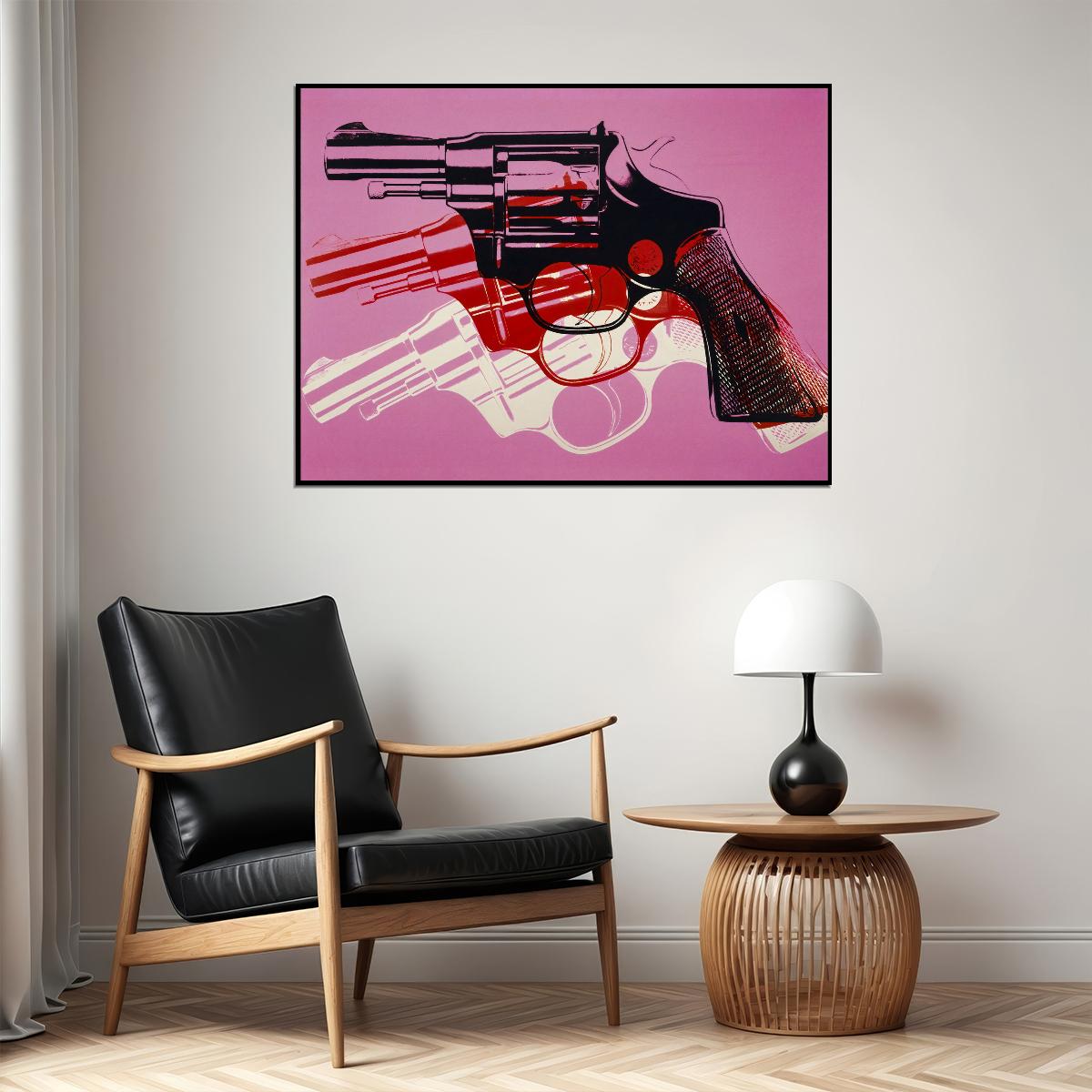 Pink Revolver Art Poster Bold Wall Decor Modern Designer Style Unique Artistic Print Perfect for Creative Office or Home Spaces - xonomax