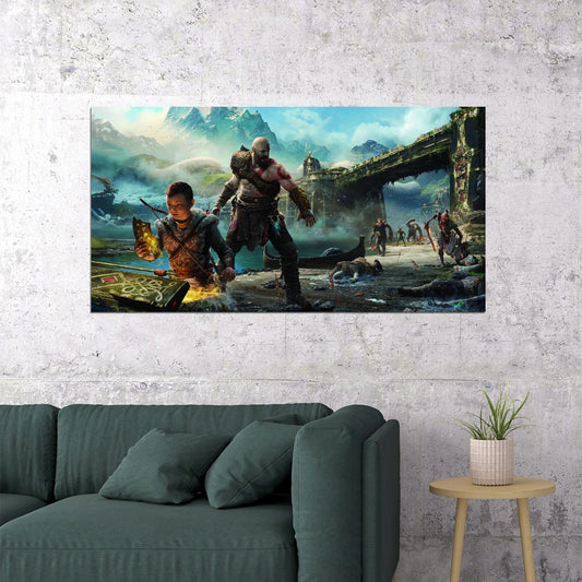 God of War Video Game Poster Kratos and Atreus Wall Decor Action Adventure Mythological Gaming Wall Print - xonomax