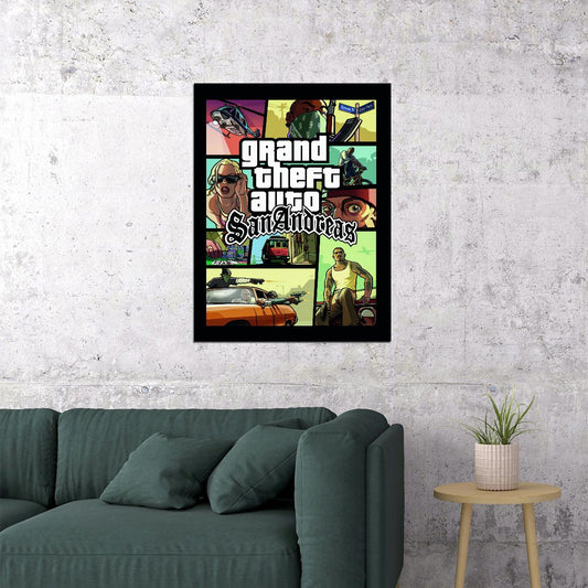 Grand Theft Auto San Andreas Video Game Poster Rockstar Action Adventure Wall Decor Open World Gaming Wall Print - xonomax