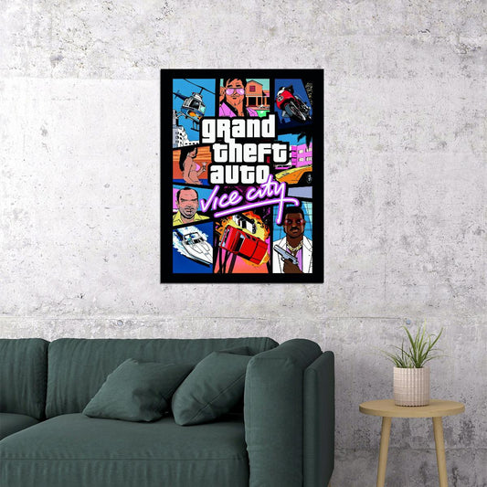 Grand Theft Auto Vice City Video Game Poster Retro Action Adventure Wall Decor Rockstar Gaming Neon Art Wall Print - xonomax