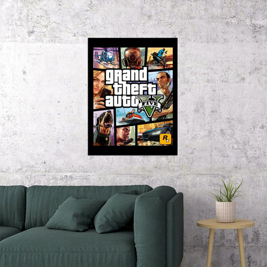 Grand Theft Auto V Video Game Poster Rockstar Action Adventure Wall Decor Open World Gaming Artwork Wall Print - xonomax