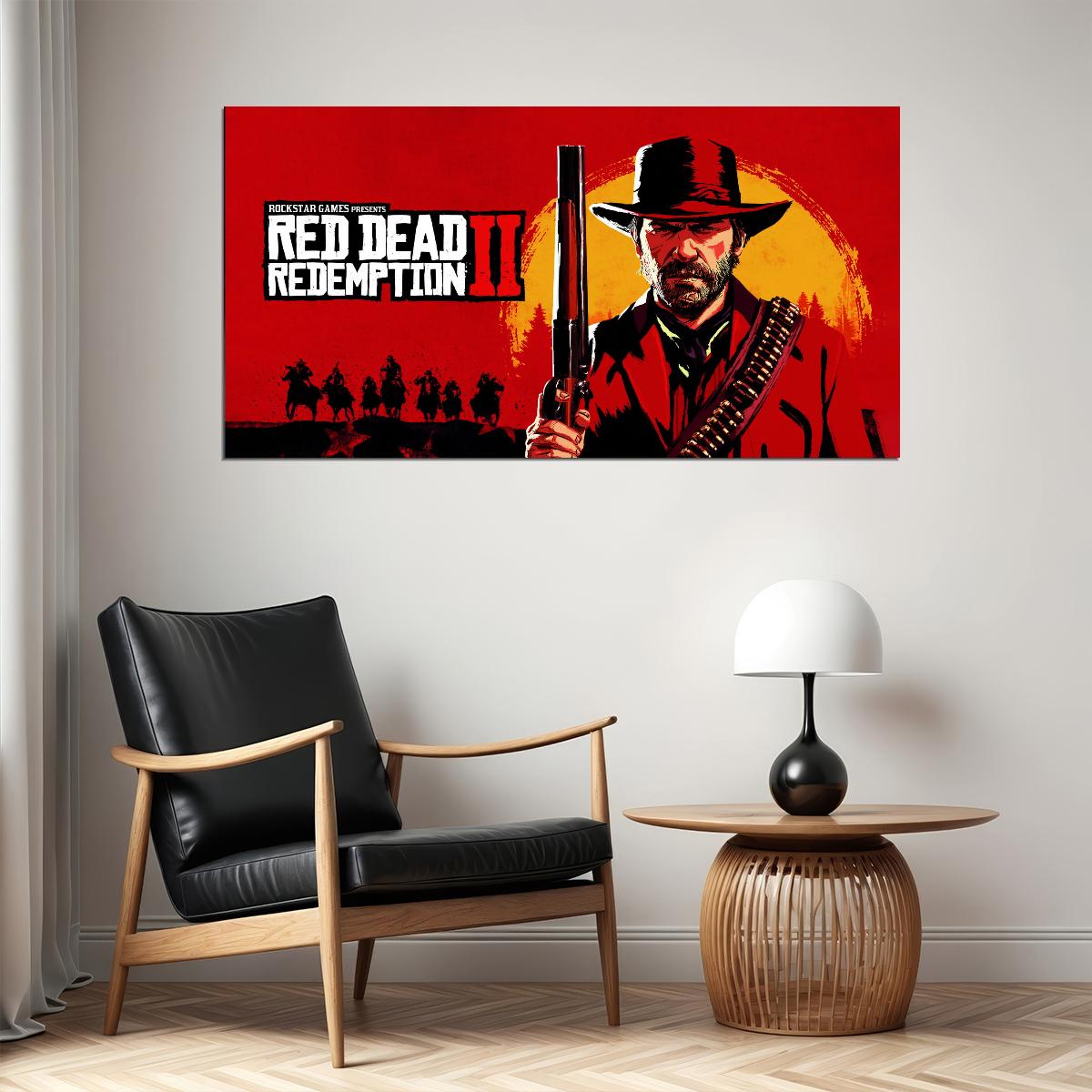 Red Dead Redemption Video Game Poster Wild West Adventure Wall Decor Rockstar Games Cowboy Action Gaming Wall Print - xonomax