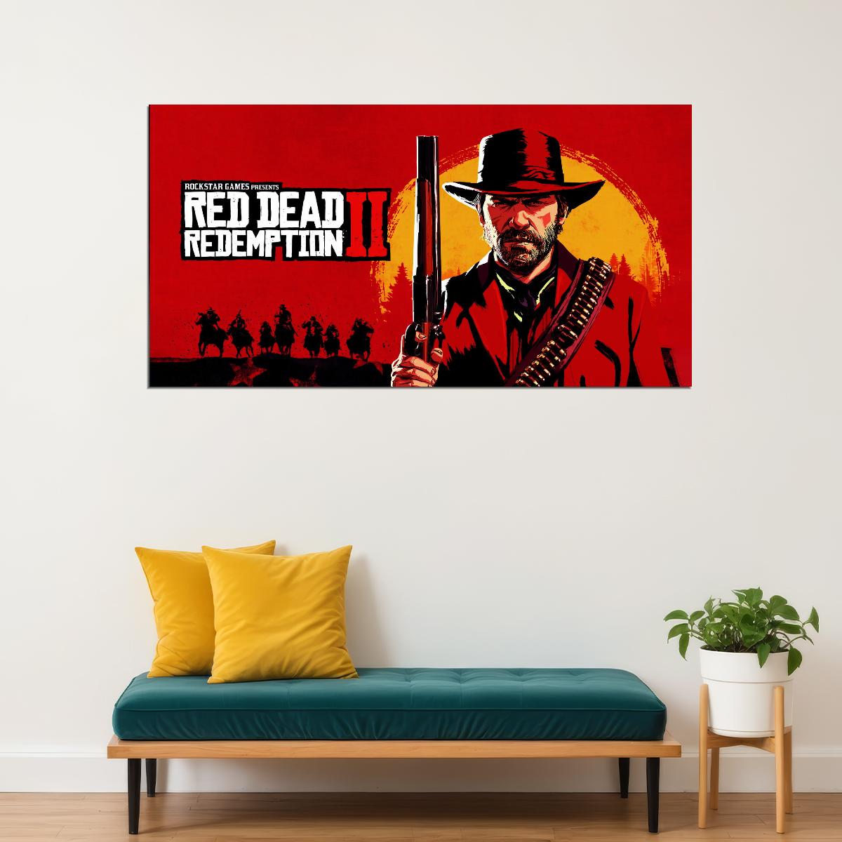 Red Dead Redemption Video Game Poster Wild West Adventure Wall Decor Rockstar Games Cowboy Action Gaming Wall Print - xonomax
