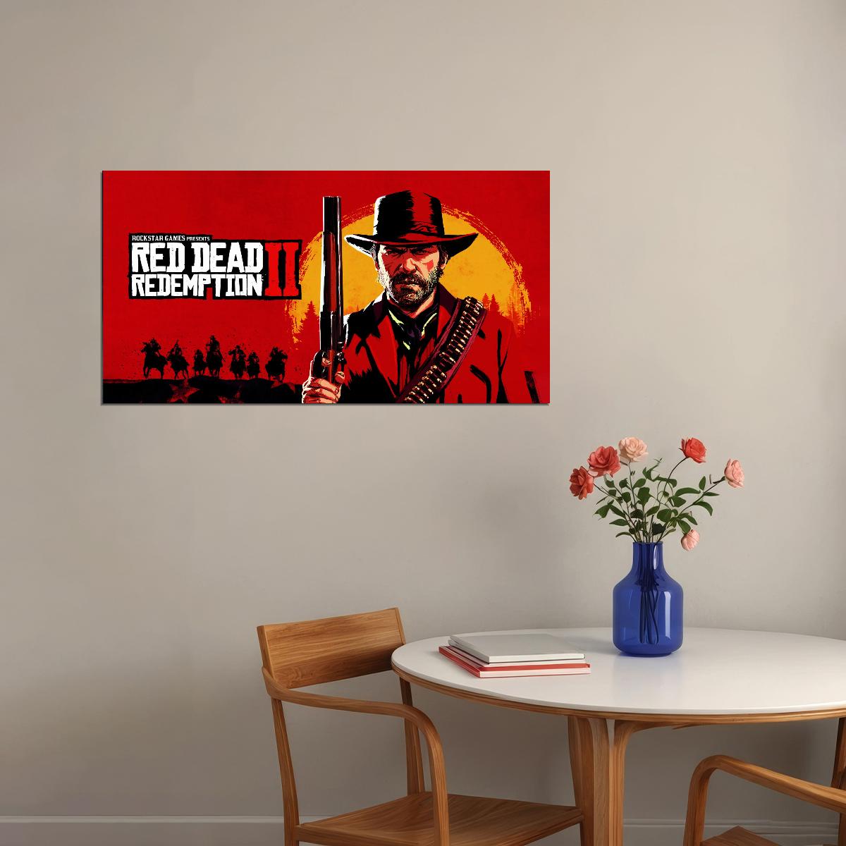 Red Dead Redemption Video Game Poster Wild West Adventure Wall Decor Rockstar Games Cowboy Action Gaming Wall Print - xonomax