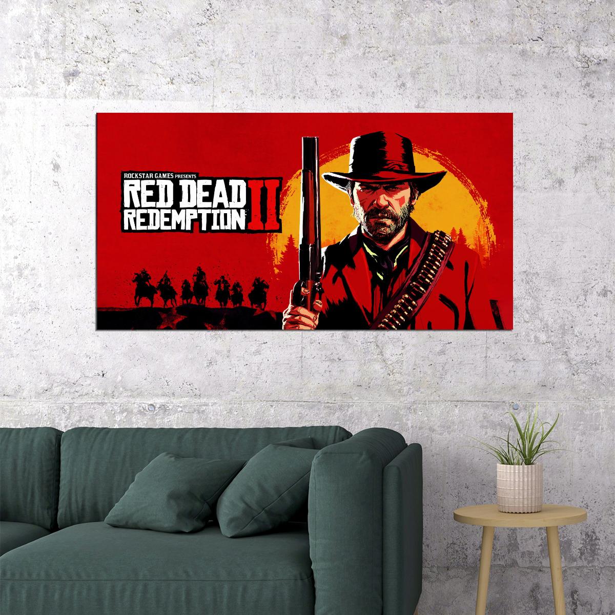 Red Dead Redemption Video Game Poster Wild West Adventure Wall Decor Rockstar Games Cowboy Action Gaming Wall Print - xonomax