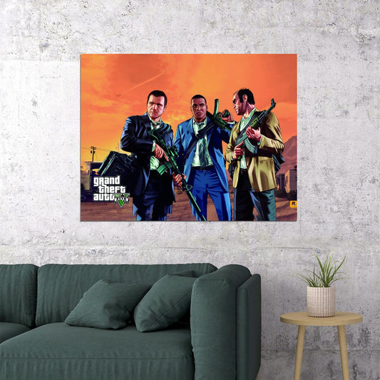 Grand Theft Auto V Cast Video Game Poster Rockstar Action Adventure Wall Decor Open World Gaming Artwork Wall Print - xonomax