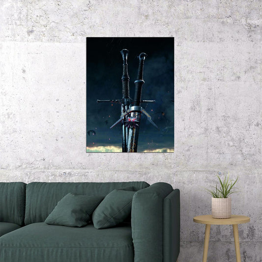 The Witcher 3 Wild Hunt Swords Video Game Poster Fantasy RPG Wall Decor Geralt Adventure Gaming Art Print - xonomax