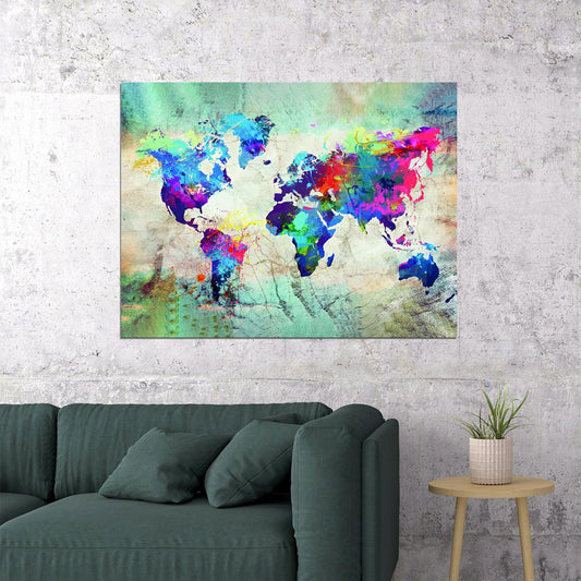 Colorful World Map Art Poster Modern Abstract Wall Decor Vibrant Artistic Map Design Unique Wall Art Print - xonomax