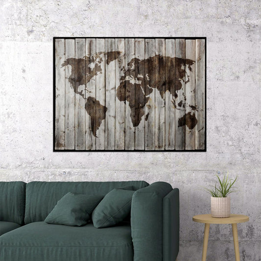 World Map Art Poster Rustic Wooden Style Wall Decor Vintage Travel Map Artistic Modern Wall Print - xonomax