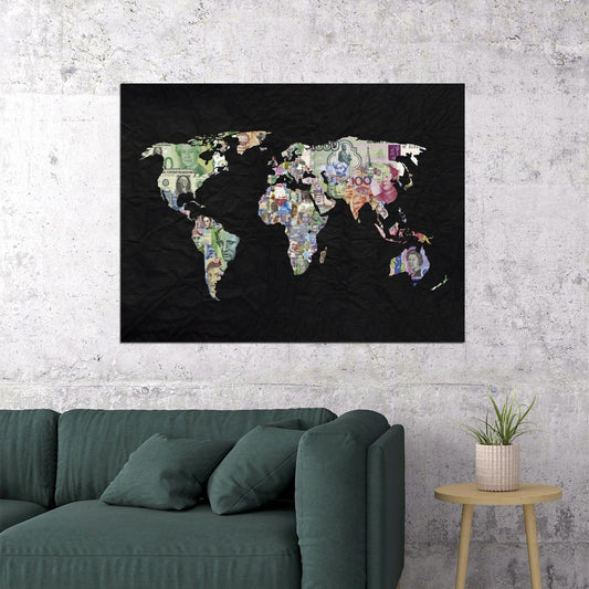 World Map Art Poster Black Collage Style Wall Decor Artistic Colorful Travel Map Design Unique Wall Print - xonomax