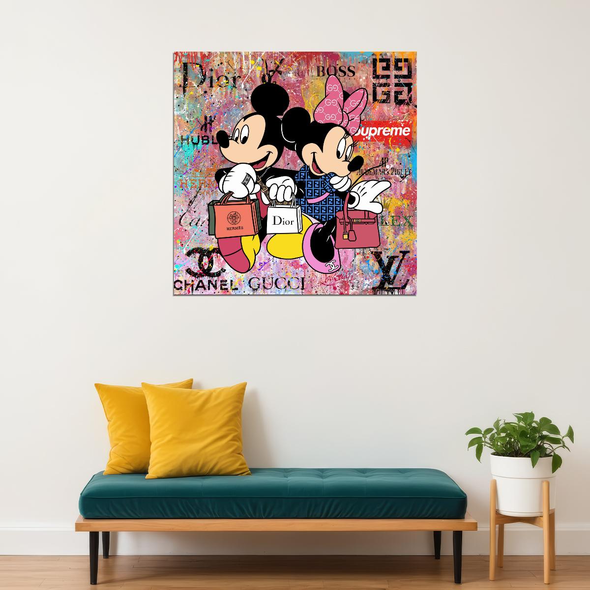 Mickey and Minnie Graffiti Art Poster Luxury Brands Wall Decor Modern Designer Artistic Pop Art Wall Print - xonomax