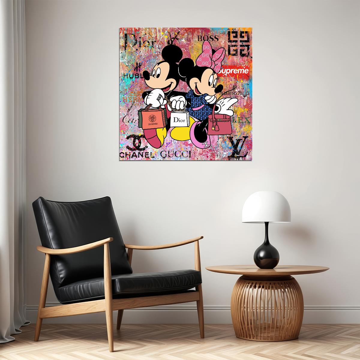 Mickey and Minnie Graffiti Art Poster Luxury Brands Wall Decor Modern Designer Artistic Pop Art Wall Print - xonomax
