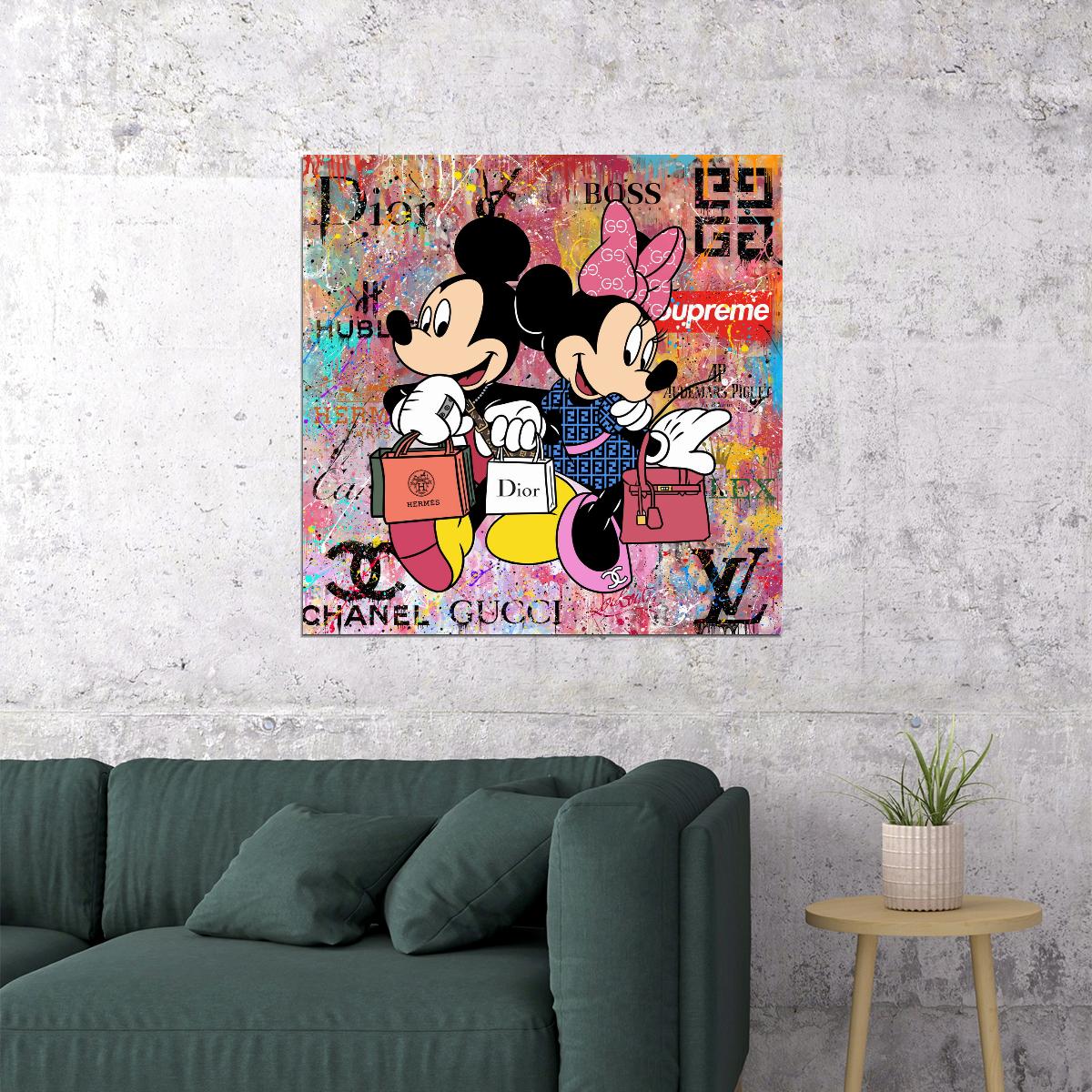 Mickey and Minnie Graffiti Art Poster Luxury Brands Wall Decor Modern Designer Artistic Pop Art Wall Print - xonomax