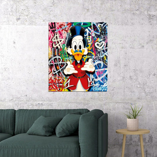 Scrooge McDuck Graffiti Art Poster Bold Pop Art Style Wall Decor Colorful Urban Artistic Cartoon Character Wall Print - xonomax