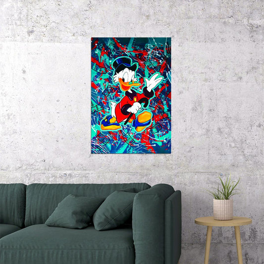 Scrooge McDuck Graffiti Art Poster Colorful Urban Wall Decor Bold Cartoon Character Pop Art Style Wall Print - xonomax