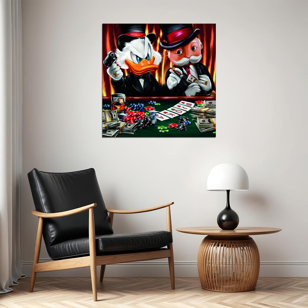 Scrooge McDuck Poker Night Art Poster Luxury Casino Wall Decor Cartoon Pop Art Urban Style Wall Print - xonomax