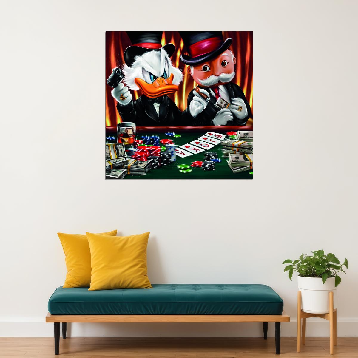 Scrooge McDuck Poker Night Art Poster Luxury Casino Wall Decor Cartoon Pop Art Urban Style Wall Print - xonomax
