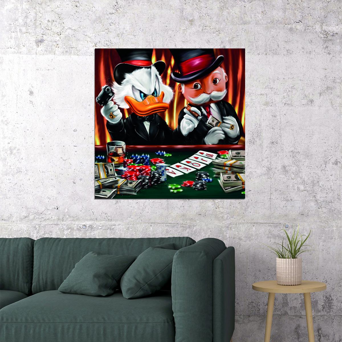 Scrooge McDuck Poker Night Art Poster Luxury Casino Wall Decor Cartoon Pop Art Urban Style Wall Print - xonomax