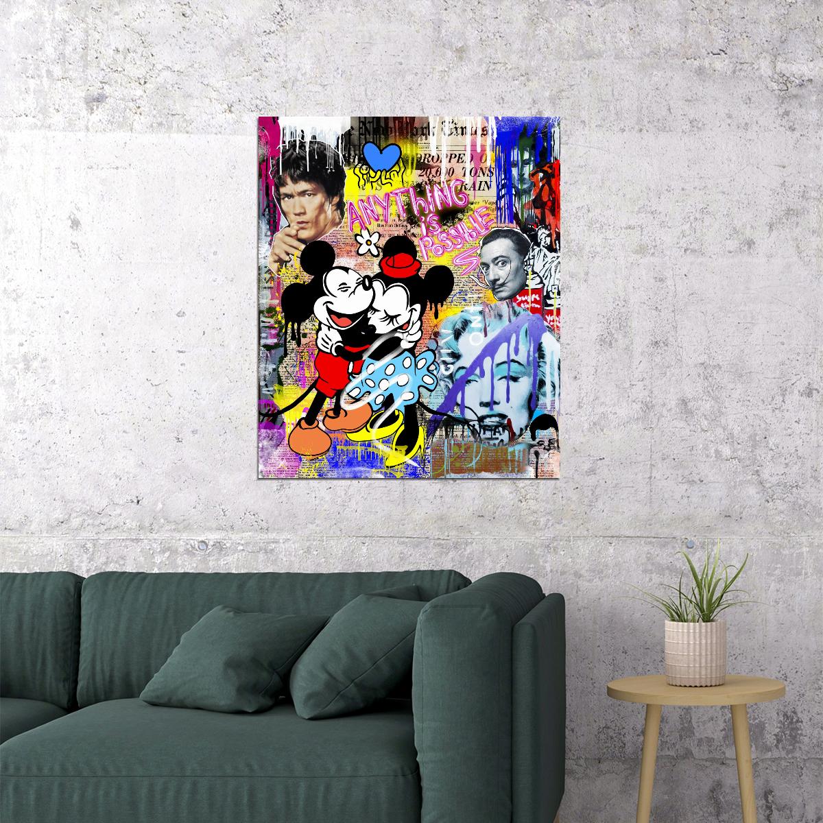 Mickey and Minnie Graffiti Art Poster Bold Cartoon Street Wall Decor Pop Art Urban Style Wall Print - xonomax