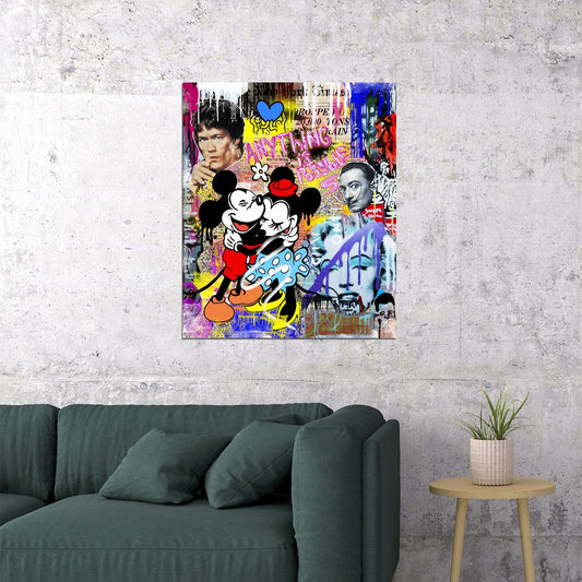 Mickey and Minnie Graffiti Art Poster Bold Cartoon Street Wall Decor Pop Art Urban Style Wall Print - xonomax