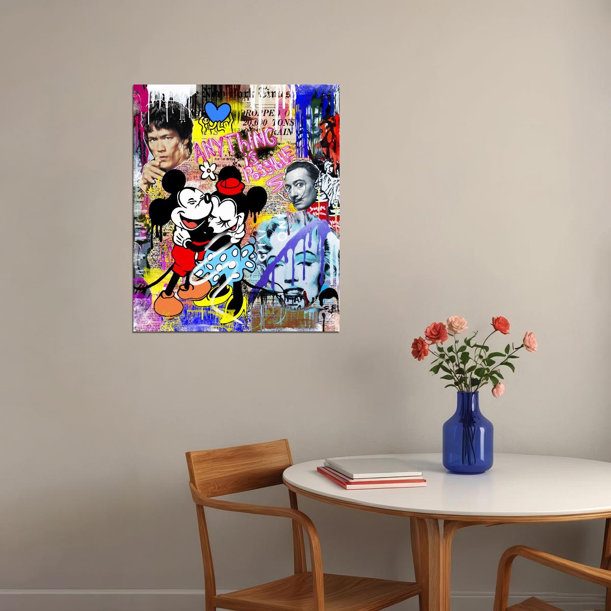Mickey and Minnie Graffiti Art Poster Bold Cartoon Street Wall Decor Pop Art Urban Style Wall Print - xonomax