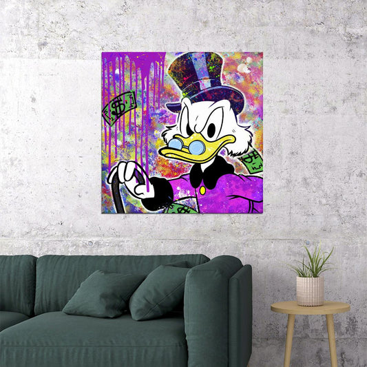 Scrooge McDuck Money Rain Graffiti Art Poster Urban Wall Decor Pop Art Cartoon Street Style Wall Print - xonomax
