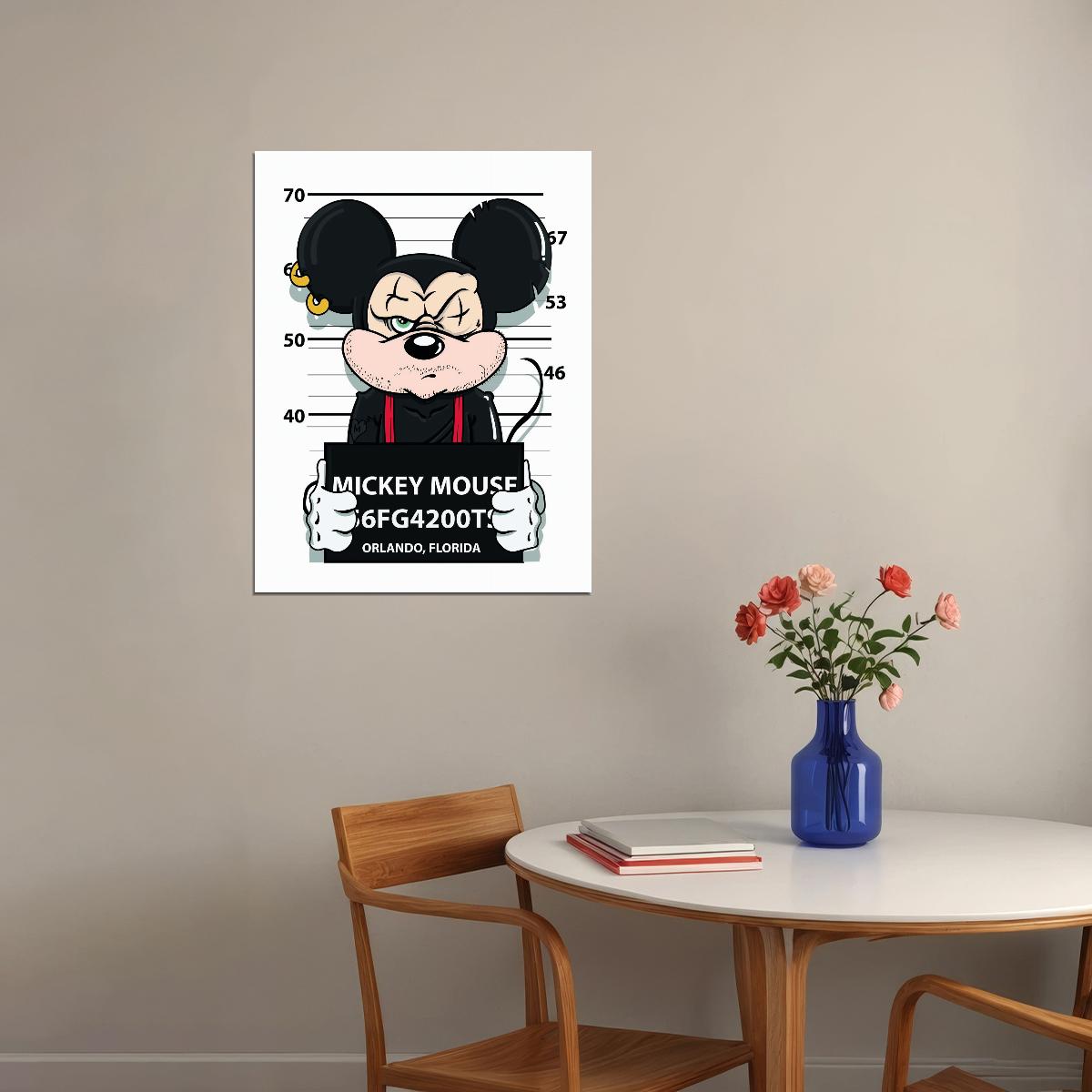 Mickey Mouse Mugshot Graffiti Art Poster Urban Street Wall Decor Bold Pop Art Cartoon Style Wall Print - xonomax